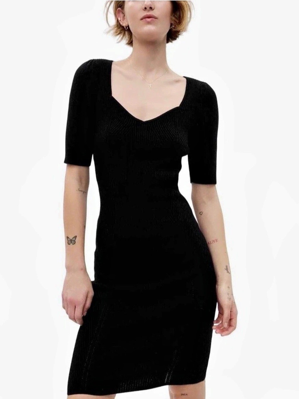 Gap Puffed Sleeve Sweetheart Rib Midi Dress Size Large